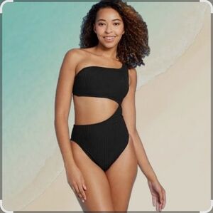 Shade & Shore Black One-Shoulder Bikini NWT